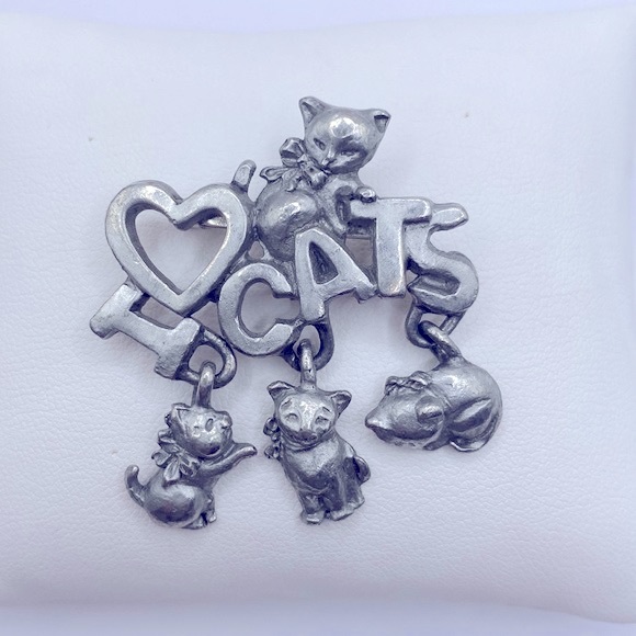 Spoontiques Vintage Pewter Cat Brooch - Picture 1 of 6